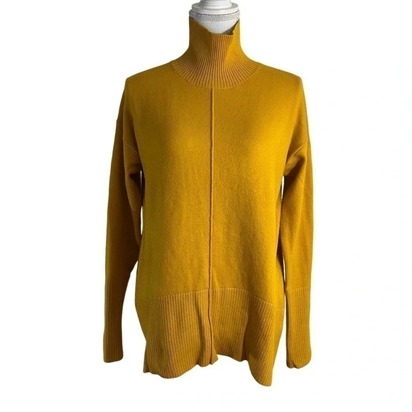 French Connection Mustard Yellow Sweater Size Small High Neck Long Sleeves Top - Picture 1 of 7